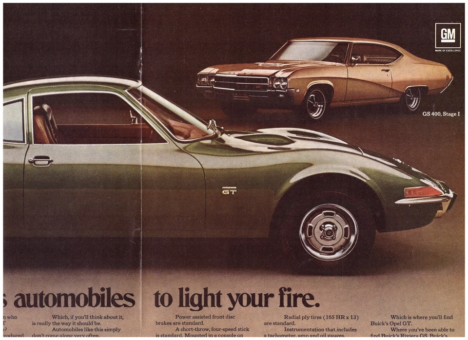 1969 Opel GT & Buick GS400, Stage 1, Lovely 2-Page Centerpiece, Magazine Ad - Image 1 of 1