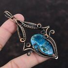Neon Apatite Gemstone Jewelry Copper Wire Wrapped Pendant For Girls 3.74"
