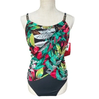 Traje de baño MagicSuit para mujer 8 hojas tropicales Liza una pieza en verde y gris Foto 1 de 4