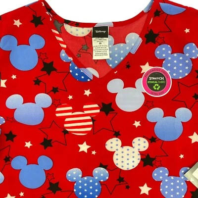 Scrubstar Disney Size Medium American Mickey Red V-Neck Print Scrub Top NWT - Image 1 of 4