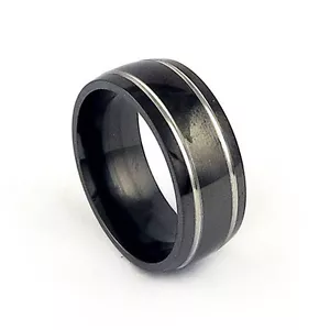Stainless Steel Black with Double Stipe Design Mens Band Ring - Picture 1 of 1