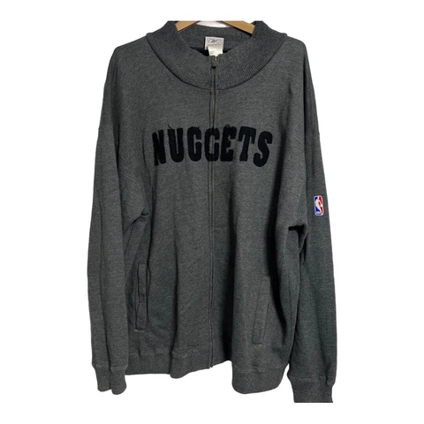 NBA Denver Nuggets Gray Black Jacket Zip Reebok Cotton Heavy 2XL Cover