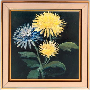 Quadro a olio quadro a olio opera d'arte pezzo da collezione - dalie - fiori - regalo di compleanno - Foto 1 di 1