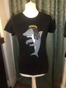 Dreadlock Rasta Shark Women’s Black T-Shirt. Size S - Picture 1 of 6
