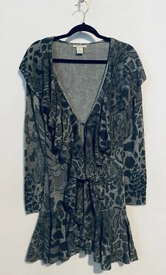 Suéter Cárdigan Alberto Makali Mujer Gris Medio Estampado Animal Volantes Lana Boho Foto 1 de 4