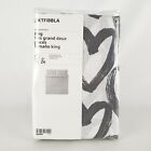 Ikea LYKTFIBBLA King Duvet Cover w/2 Pillowcases Bed Set White Gray Hearts New