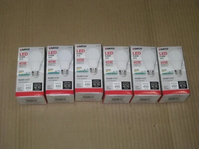 (6) NEW Satco Cool White A19, 40 Watt 40W. 5.8W LED  Light Bulbs - Image 1 of 3