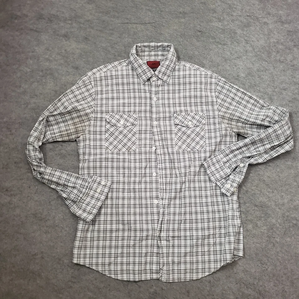 Sahara Club Shirt Mens L Large Gray White Button Up Long Sleeve Casual Plaid * - Image 1 of 4