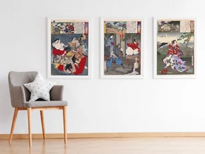 Set of 3 Japanese Yoshū Chikanobu Wall Art Print Posters Pictures A3 A4 A5 - Picture 1 of 7