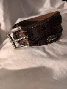 Vtg   Mens  Women's  Brown  Leather  Belt  Size   34".    2.  Oval . Conchos  - Picture 1 of 9