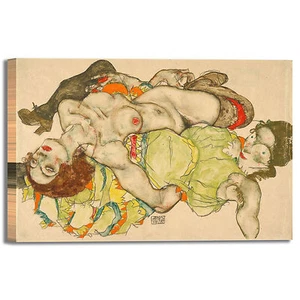 Schiele weibliche Liebhaber Design Bild Druck Leinwand Gemälde Rahmen Wohnkultur - Bild 1 von 4