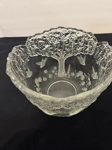 Vintage Etched Tree And Flower Glass Bowl - Picture 1 of 4