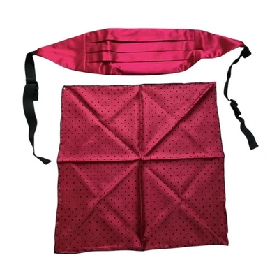 Red Polka Dot Handkerchief & Cummerbund Set Tuxedo Prom Wedding 100% Silk OS - Image 1 of 4