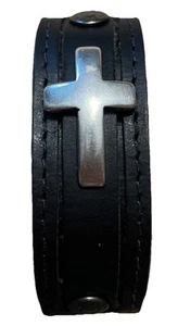Men’s Rustic Cross Leather Bracelet By Lost Tribe Designs~Made In Israel~New - Picture 1 of 9
