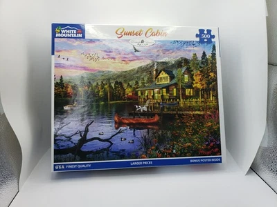 Jigsaw Puzzle 18" X 24" LARGE PIECES White Mountain Puzzles Sunset Cabin 500 Pcs - Image 1 of 2