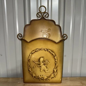 Southern Living At Home Cherub Wall Door Bucket Basket Pocket Metal Tin Gold - Picture 1 of 5