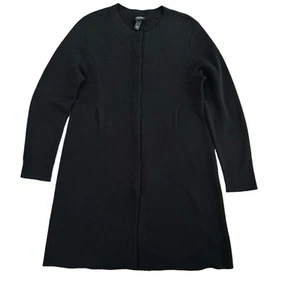 Eileen Fisher Silk Cotton Interlock Long Cardigan Jacket Black Size Medium - Picture 1 of 12