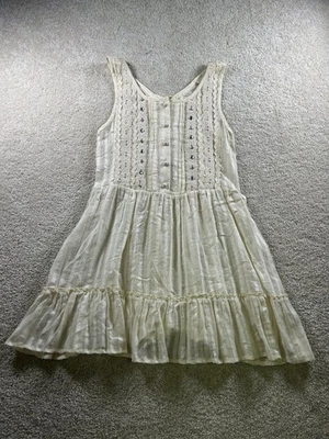 Vestido feminino Ryu algodão marfim sem mangas S renda enfeitada boneca coquete delicada - Imagem 1 de 4