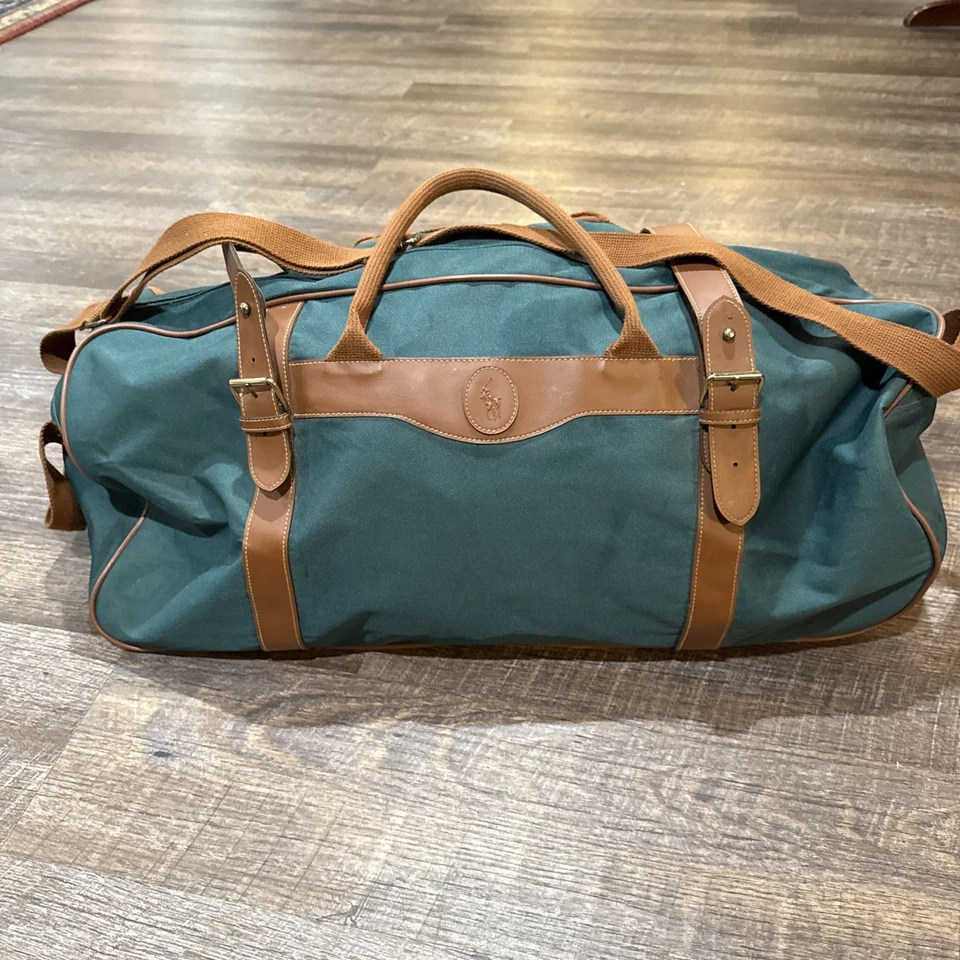 Vintage Ralph Lauren Polo Green Canvas Travel Bag Large Rolling Duffle wheels - Image 1 of 4