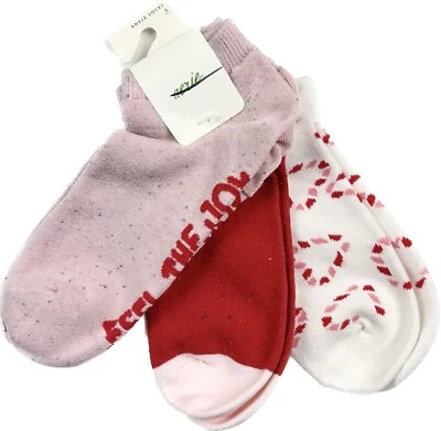 Conjunto de Meias Aerie Feminina 3 Pçs Rosa Vermelho Tornozelo Algodão Corações Salpicados Feel The Joy O/S - Imagem 1 de 2