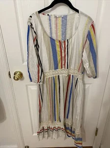 Zara Womens Medium Striped Multi-Color Crochet Trim Long Sleeve Midi Dress - Picture 1 of 5