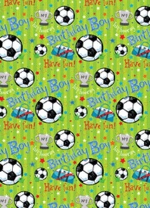 Children's Footballs, Stars & Trophy Wrapping Paper- 1 Sheet & Matching Gift Tag - Picture 1 of 2