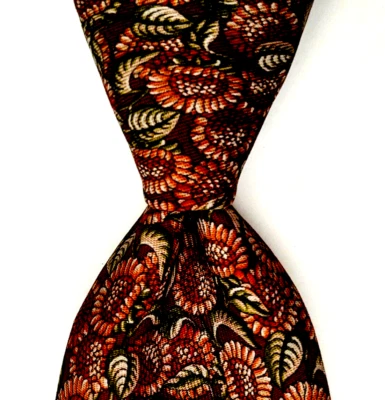 Gravata masculina SALVATORE FERRAGAMO 100% seda ITÁLIA luxo floral marrom/verde/castelo em excelente estado usado - Imagem 1 de 3