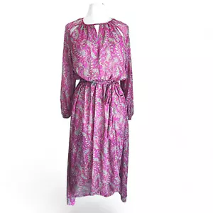 Misa Paisley Maxi Dress Womens M Sheer Chiffon Cut Out Neckline Fuchsia NWOT - Picture 1 of 16