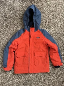 Lands End Squall Jacket Youth Boys Orange Blue Fleece Lined- Size 7 Large- VGUC - Picture 1 of 21