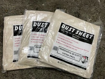 JMS BRIDGE 3 x Cotton Dust Sheets 12'x9' (3.6Mx2.7M) for Painting & Decorating Paint Sheets