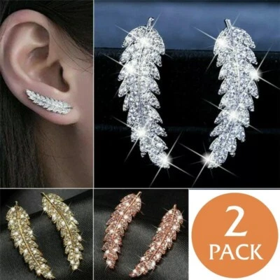 2x Fashion Feather Stud Earring Women 925 Silver, Rose Gold Jewellery A Pair/set - Image 1 of 4