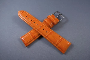 22mm Orange Alligator CROCO  Grain Genuine Leather interchangeable Watch Band - Picture 1 of 5