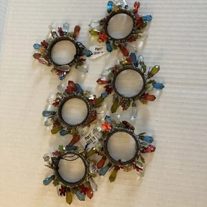 6er Set Vintage Pier 1 Perlen Kupferdraht Serviettenring Blume Pailletten Perlen - Bild 1 von 3