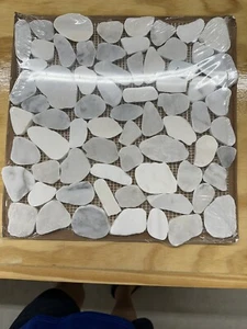 Carrara White Marble 12x12 Pebble Stone Mosaic Floor and Wall Tile - Picture 1 of 3