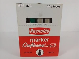 Paquete de 10 marcadores permanentes vintage Reynolds punta de bala verde nuevo de lote antiguo hecho en Francia - Imagen 1 de 10
