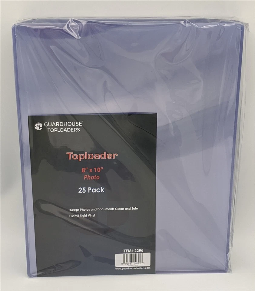Pack of 25 GuardHouse 8x10 Rigid Clear Plastic Topload Holders Photo Toploaders