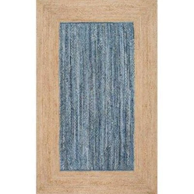 Rug Rectangle Jute Denim Runner Natural Carpet Braided Style Modern Area Rugs - Image 1 of 4