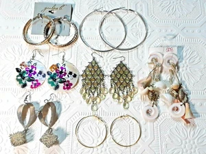 bulky chunky shell earrings, hoops, silver tone cubes, pierced. You get all 7 - Picture 1 of 12