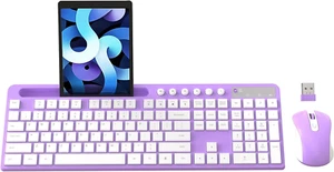 Ergonomic Wireless Keyboard & Mouse Combo with Phone Holder - Purple - Picture 1 of 13