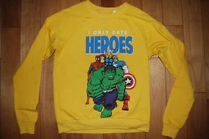 I ONLY DATE HEROES MIGHTY FINE MARVEL JUNIORS XS SUPER HERO SWEATSHIRT NWOT - Picture 1 of 3