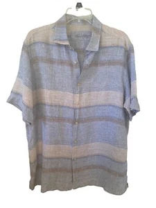 Tasso Elba Herren Leinen Streifen Button Down Hemd, Large - Bild 1 von 7