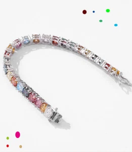 Multicolour Moissanite Tennis Chain Bracelet 925 Sterling Silver Passes Tester - Picture 1 of 26