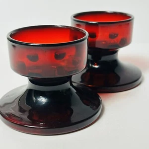 VTG Ruby Red ARC France Low Profile Candlestick Candle Holder - Picture 1 of 6