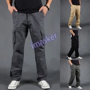 Hombres Pantalón Carga Militar Combate Pantalones Funda Bolsillos Pierna Recta Informal Largo - Imagen 1 de 27
