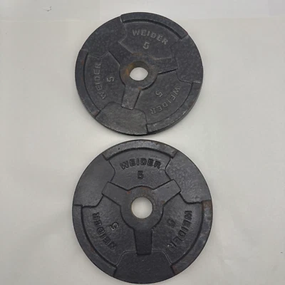 Pair of Weider 5Lbs each Barbell Weight Plate Standard Easy Grip 1" Hole *READ.. - Image 1 of 4