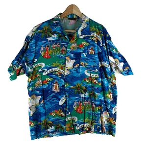 Monzini Collection Moda Italia Men's Size L Blue Tropical Print Hawaiian Shirt - Picture 1 of 11