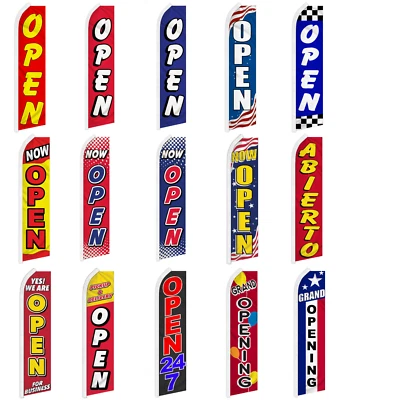 Open Advertising Feather Flag Swooper Flutter Banner Super Flag Open 24/7 - Image 1 of 3