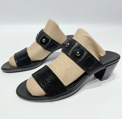 MUNRO AMERICAN Black Snakeskin Style Leather Heeled Slide Sandals Women Size 8N - Image 1 of 4