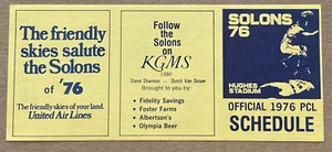 YELLOW 1976 SACRAMENTO SOLONS Minor League Baseball Schedule Rangers Farm MiLB - Picture 1 of 2