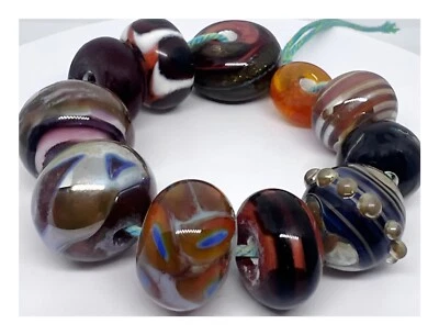 11 x unique Yummy Hand made black & brown Murano lamp Work glass Beads OOAK SRA - Image 1 of 4